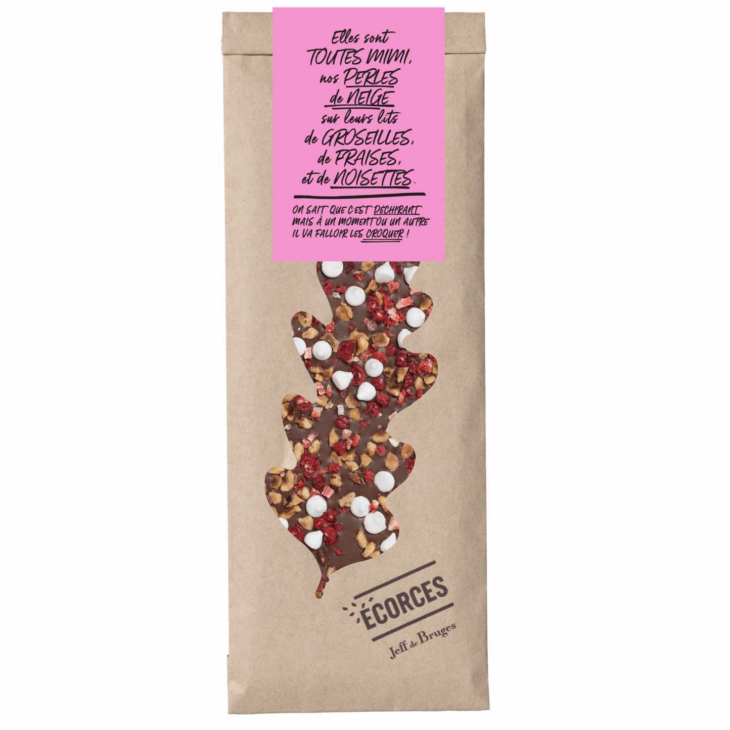 67feb5bfd8a84e0f8a9c3d9b25980c45206b873f_Sachet_feuille_corce_lait_perles_de_neiges_groseilles-3 Corteza de chocolate con leche, perlas de nieve, grosellas, avellanas y fresas - Imagen 1