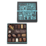 Boite carrée marron 32 chocolats assortis et sa barre chocolat noir sans personnalisation