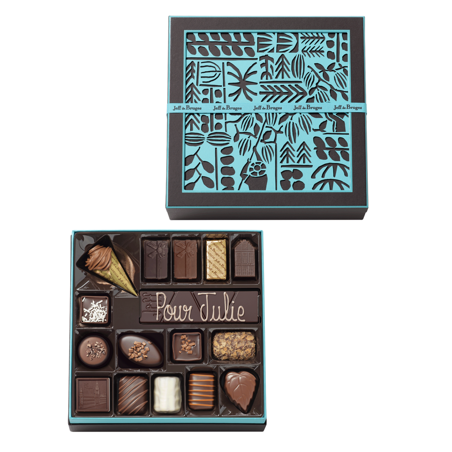 a6c9df8dab5c2fccabd921230b4b8dcee289fcf6_Boite_carr_e_marron_avec_barre_plantation_2026 Boite carrée marron 32 chocolats assortis et sa barre chocolat noir sans personnalisation - Imagen 1