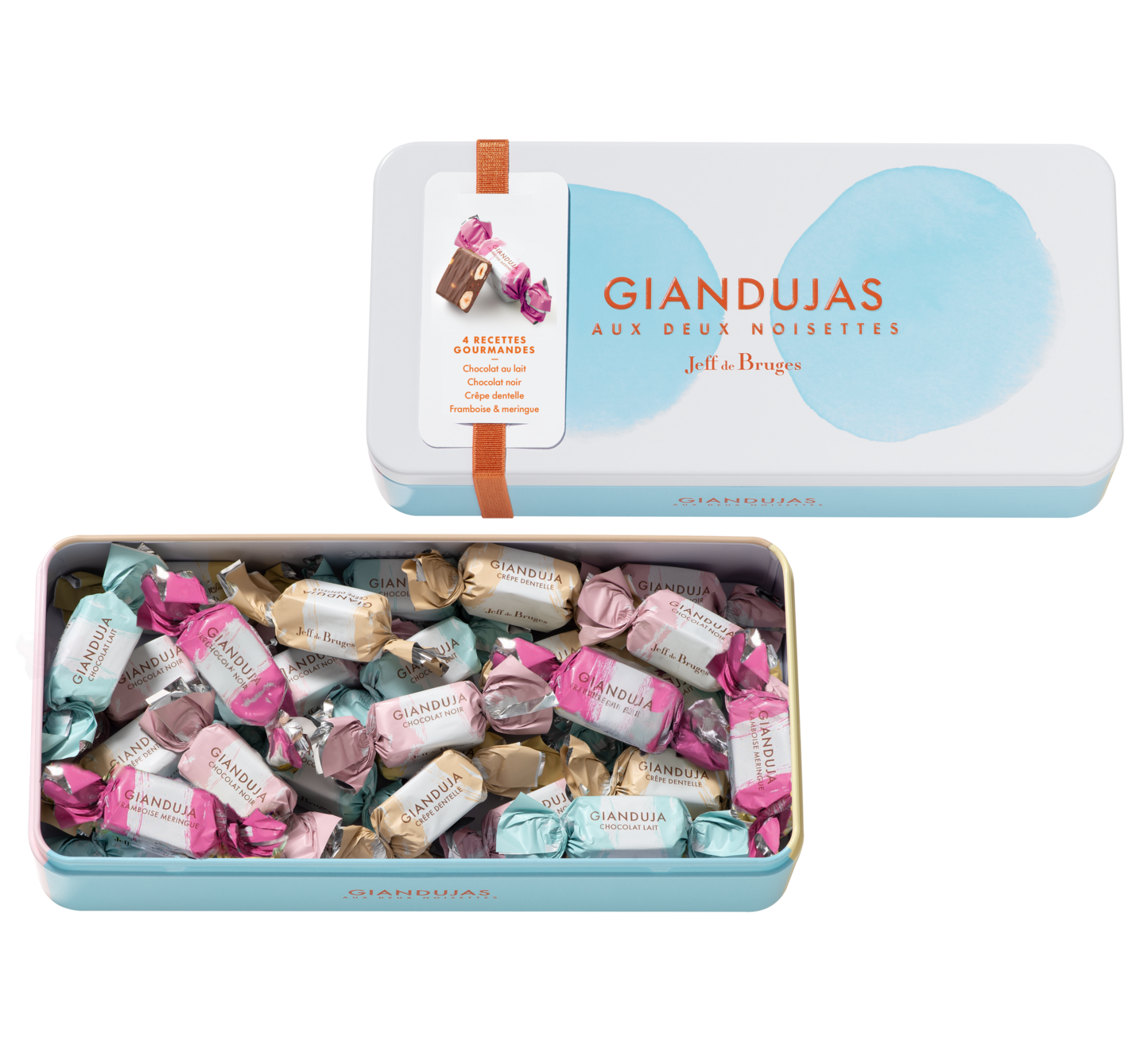 afada7f8ab51c02e866a27e7b2c51ef4a757dcb3_BoiteGiandujasframboise Caja metálica giandujas con dos avellanas a juego - Imagen 1