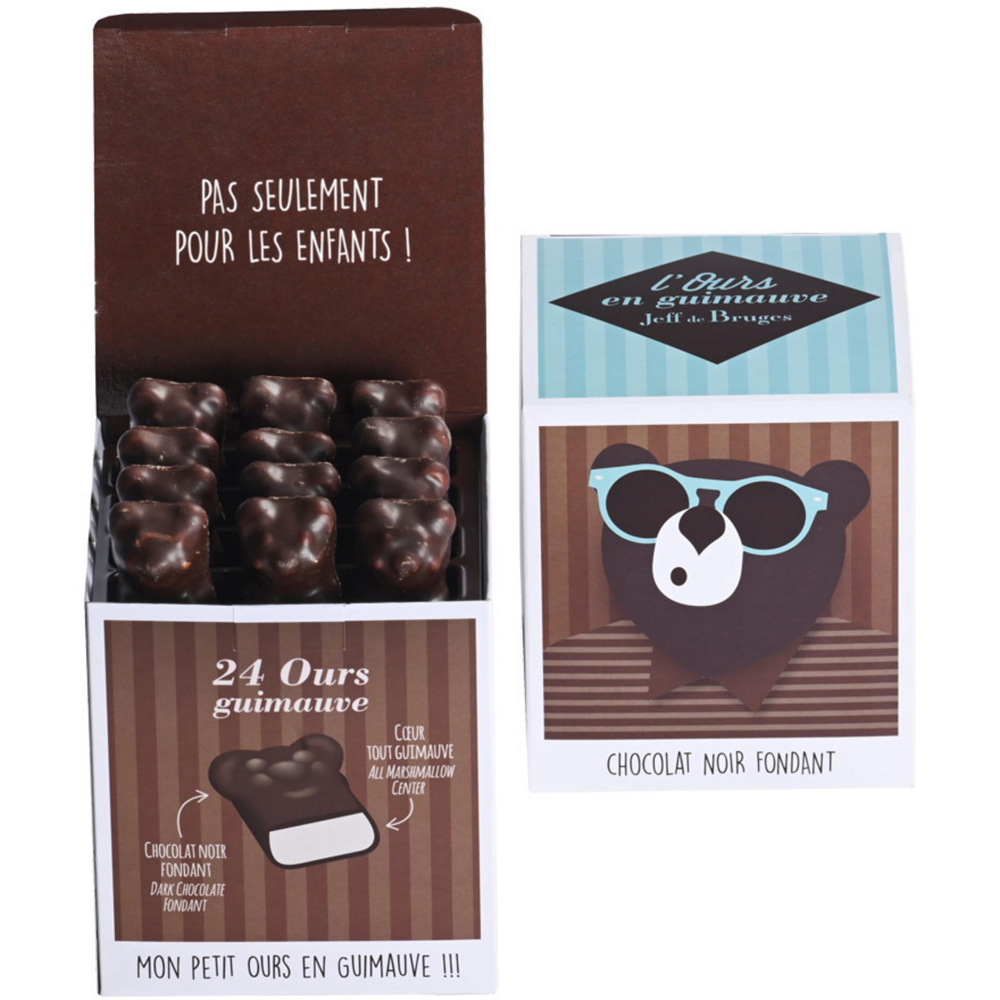 bb51e4bac87e724b551752ef9ee54921422c28d8_OursonsChocolatNoir1 Caja cúbica 24 osos de malvavisco chocolate negro - Imagen 1