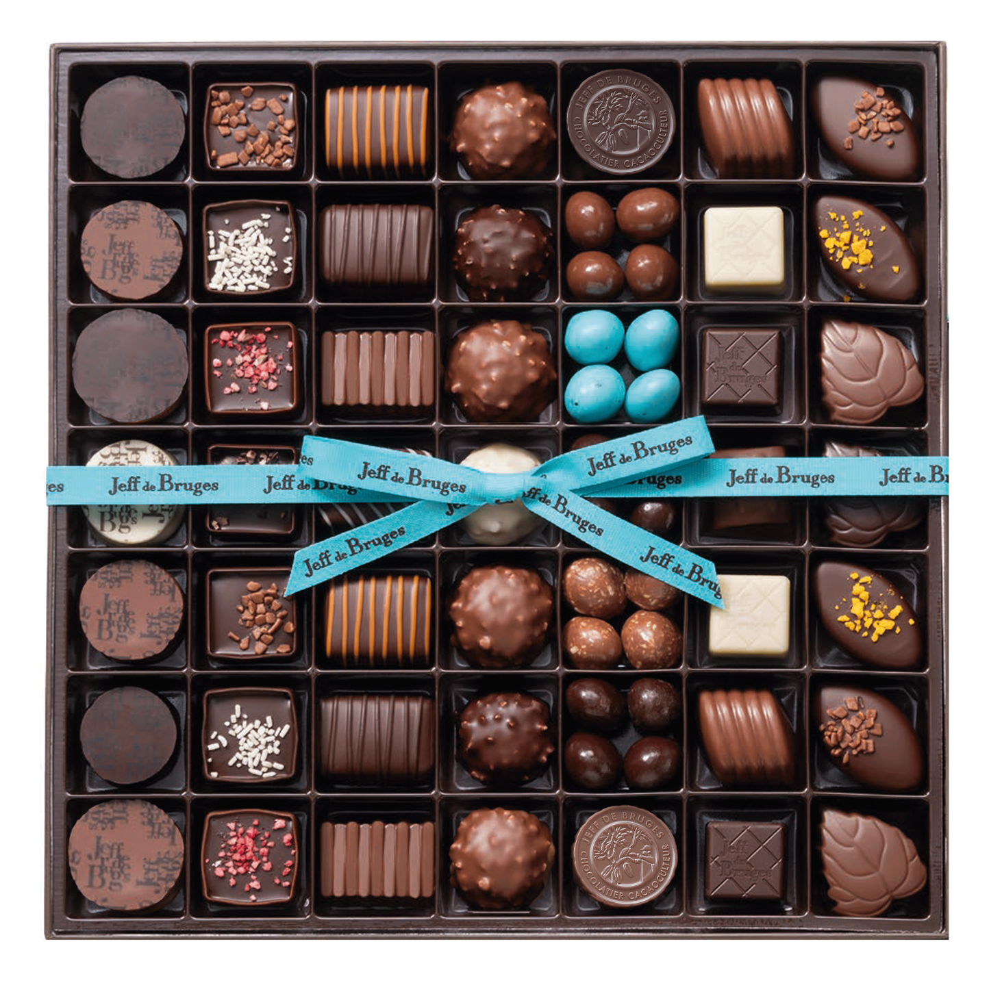 e4cbe46e5682eb417761d79239c2ac989798261f_Boite_49_chocolats_et_amandes_jeff_et_bruges2026 Caja de chocolates y almendras gourmet 600 g - Imagen 1