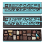 Caja rectangular marrón o azul 23 chocolates a juego
