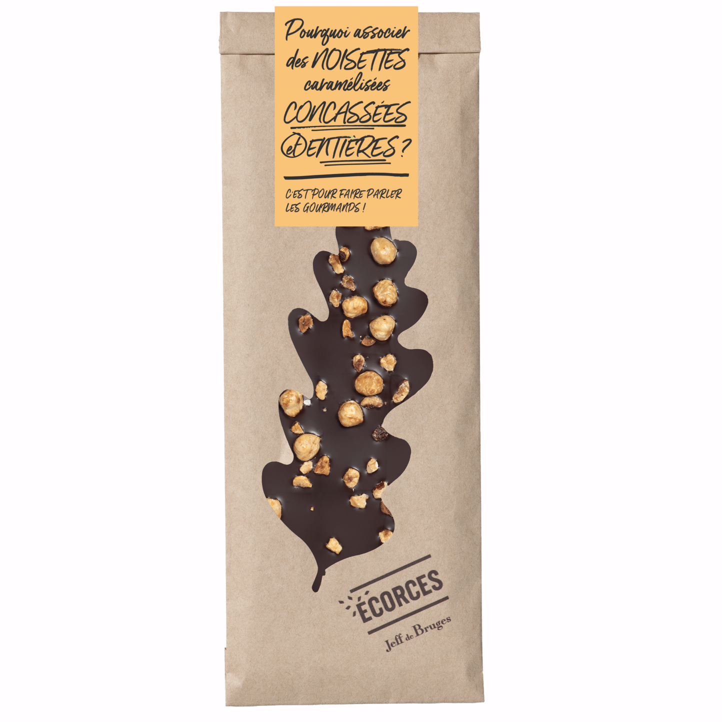 f8b01ef64126574e8fd9492341c54a68fb8b1f4c_Sachet_feuille_corce_noir_noisettes-2 Écorce de chocolat noir 70% et noisettes caramélisées – Automne - Imagen 1