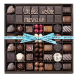 Boite 39 chocolats assortis et tablette de chocolat noir avec personnalisation